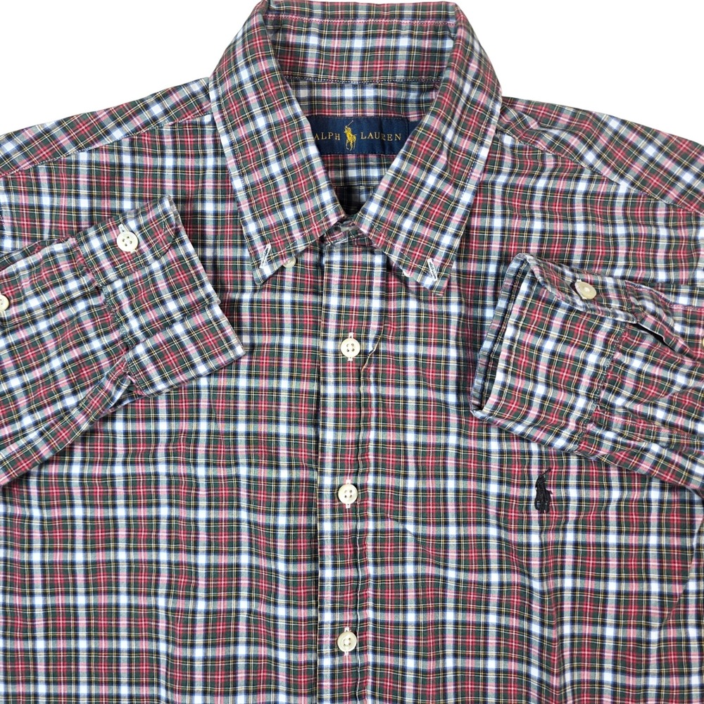 Ralph Lauren Button Down Shirt Mens 16 Red Green‎ Plaid Long Sleeve causal